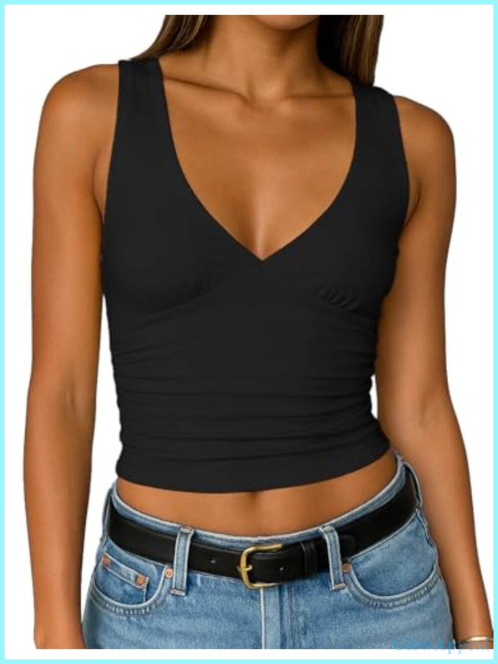 Womens Deep V Neck Double Lined Crop Tank Top Sleeveless Slim Fit Y2K Summer